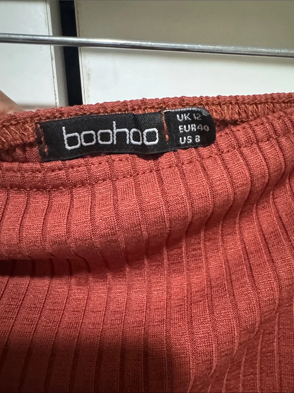 Boohoo Ribbed Off-Shoulder Two-Piece Skirt Set - Rust - Picture 5 of 6